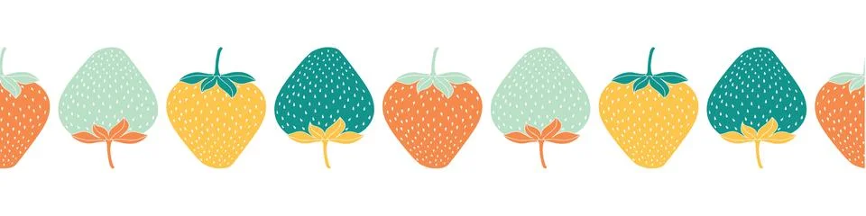Seamless border of multicolor strawberries. Vector illustration Stock Illustration