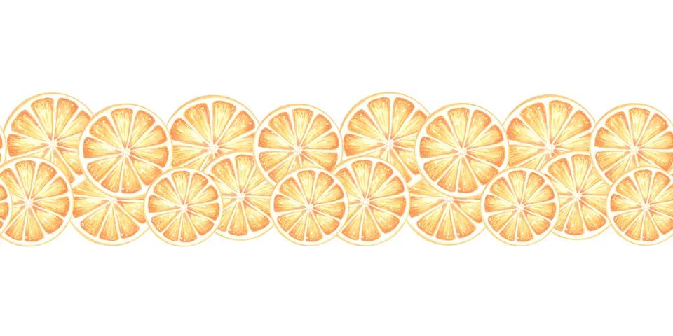 Seamless border with oranges fruit round slice. Watercolor hand drawn Illustrazione stock