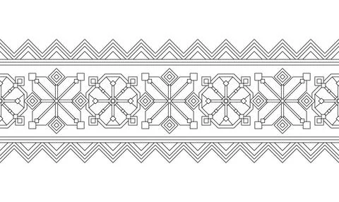 Seamless Border with Ornamental Composition Inspired by Ukrainian Tradition.. Stock Illustration