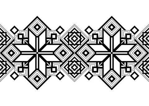 Seamless Border with Ornamental Composition Inspired by Ukrainian Tradition.. Stock Illustration