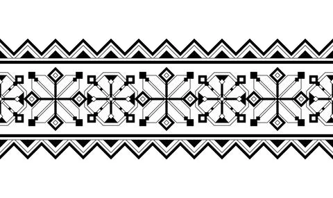 Seamless Border with Ornamental Composition Inspired by Ukrainian Tradition.. Illustrazione stock