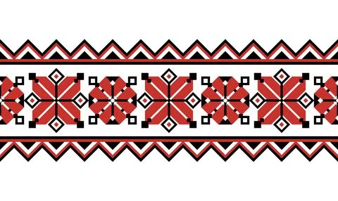 Seamless Border with Ornamental Composition Inspired by Ukrainian Tradition.. Stock Illustration