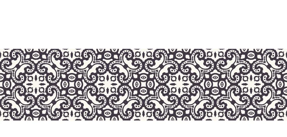 Seamless border pattern hand drawn ornamental azulejo mosaic background Stock Illustration
