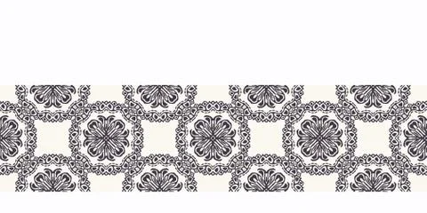 Seamless border pattern hand drawn ornamental azulejo mosaic background Stock Illustration