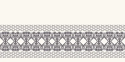Seamless border pattern hand drawn ornamental azulejo mosaic background Stock Illustration