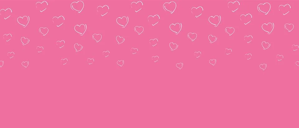 Seamless border pattern hand drawn white chalk hearts of different sizes on p Stock Illustration