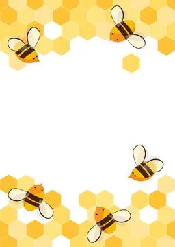 Seamless border pattern with honeycomb and honey bees. Cute beekeeping frame  库存插图