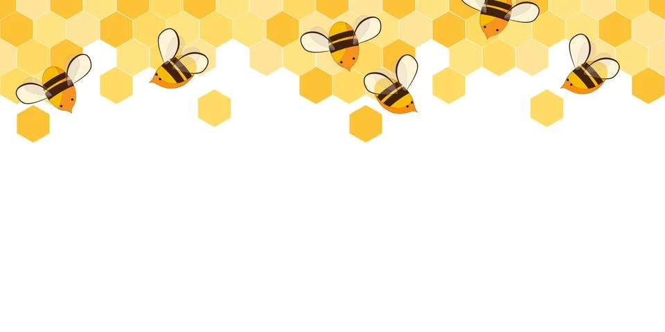 Seamless border pattern with honeycomb and honey bees. Cute beekeeping fram.. Stock Illustration
