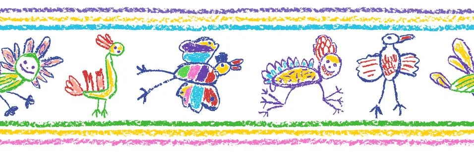 Seamless border, pattern or frame funny tropical crazy doodle birds 스톡 일러스트