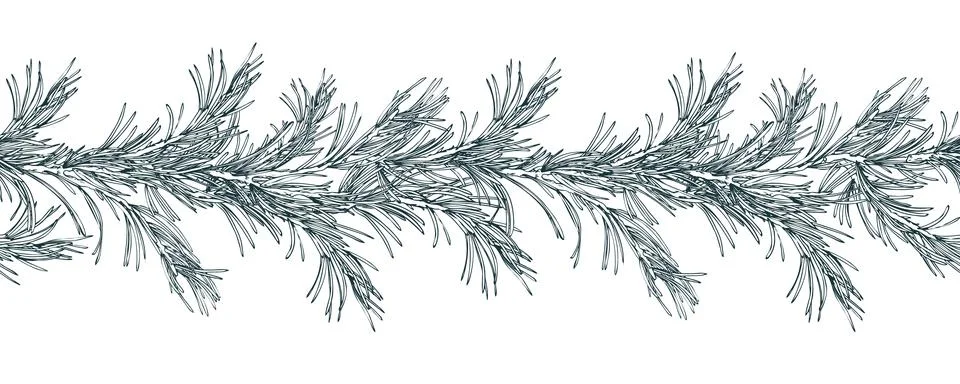 A seamless border pattern of pine branches with needles, a fluffy minimalist Illustrazione stock