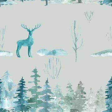 Seamless border pattern of pine trees Christmas winter forest on a blue イラスト素材