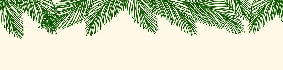Seamless border with pine branches, winter holidays design element, vector Stock Illustration