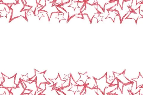 Seamless border with red glitter star. Sequins. Golden shine. Powder. Glitter. Stock Illustration