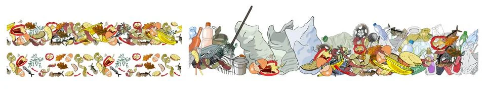 Seamless border with sorted organic garbage. Collection of patterns with sepa Stock Illustration
