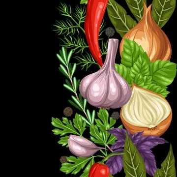 Seamless border with various herbs and spices イラスト素材