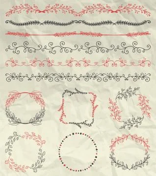 Seamless Borders, Frames, Dividers on Crumpled Paper Stock Illustration