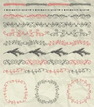 Seamless Borders, Frames, Dividers on Crumpled Paper Stock Illustration