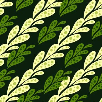 Seamless botanic nature pattern with green and yellow colored ornament shapes Stock Illustration