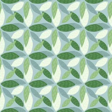 Seamless botanic pattern with abstract flowers in white, green and blue color Stock Illustration