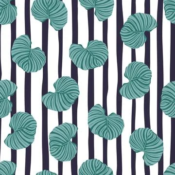 Seamless botanic pattern with blue hand drawn striped monstera leaves element Illustrazione stock