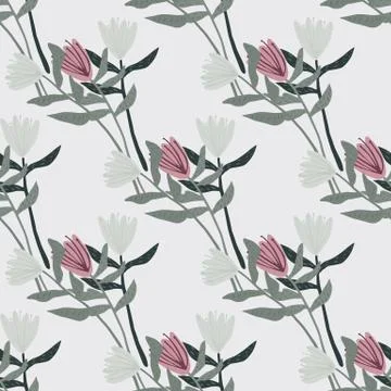 Seamless botanic pattern with bouquet silhouettes. Light background. Simple s 스톡 일러스트
