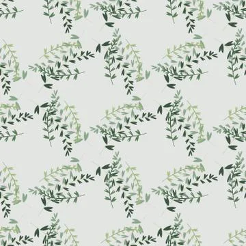 Seamless botanic pattern with branches bouquet in green colors on light grey  Stock Illustration