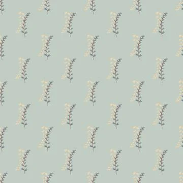 Seamless botanic pattern with branches on pastel blue background. Herbal elem Stock Illustration