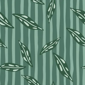 Seamless botanic pattern with falling leaves print. Autumn style. Green strip Illustrazione stock