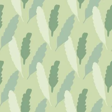 Seamless botanic pattern with foliage silhouettes. Design in pastel green and Illustrazione stock