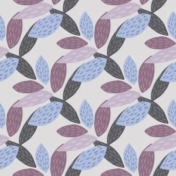Seamless botanic pattern with leafs ornament. Purple, lilac and blue foliage. Stock Illustration