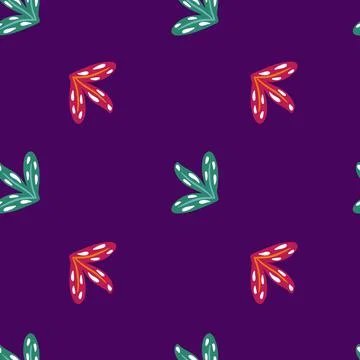 Seamless botanic pattern in minimalistic style with red and turquoise leaf sh Stock Illustration