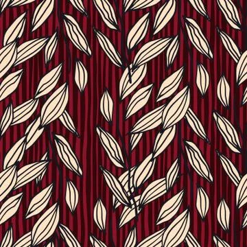 Seamless botanic pattern with outline foliage silhouettes. Leves in pastel pi Stock Illustration