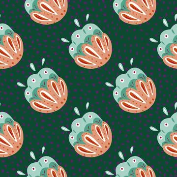 Seamless botanic pattern with pink and blue colored ornamental folk flowers e Stock Illustration