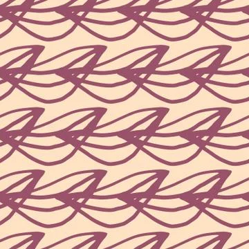 Seamless botanic pattern with purple outline leafs on beige background. Flora Stock Illustration