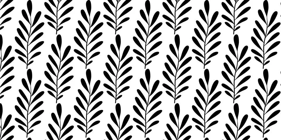Seamless Botanical Fern Leaf Pattern with Repeating Black Plant Silhouettes Stock Illustration