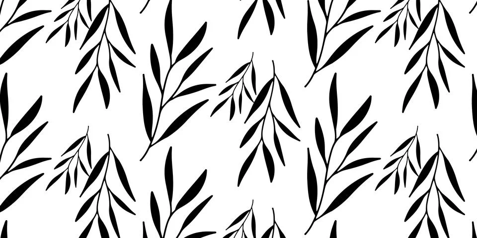 Seamless Botanical Leaf Branch Pattern with Black Foliage Stock Illustration