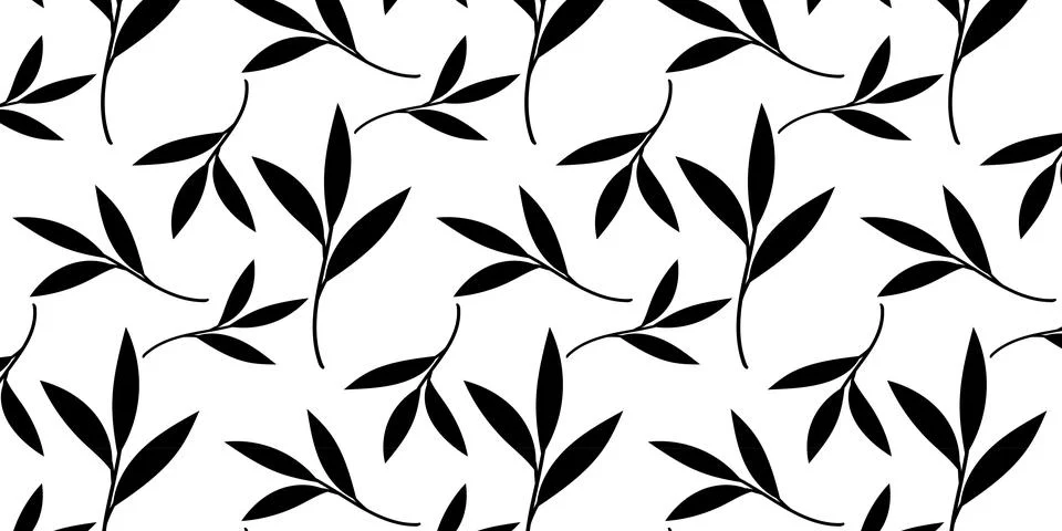 Seamless Botanical Leaf Pattern with Black Branch Stock Illustration
