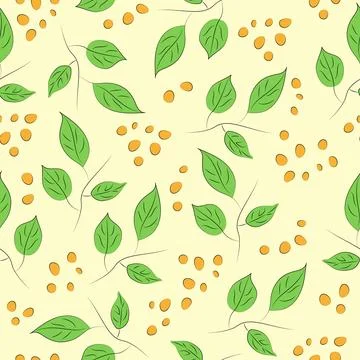 Seamless botanical pattern with branches and berries. Green leaves and yell.. Stock Illustration