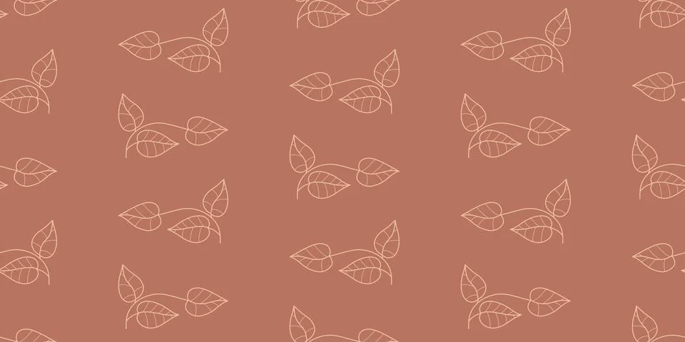 Seamless botanical Pattern on Brown Background. Elegant Linear leaves on mo.. Stock Illustration