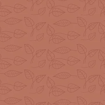 Seamless botanical Pattern on Brown Background. Elegant Linear leaves on mo.. Stock Illustration