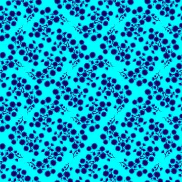 Seamless botanical pattern with dark blue thistle like flowers and branches on Illustrazione stock