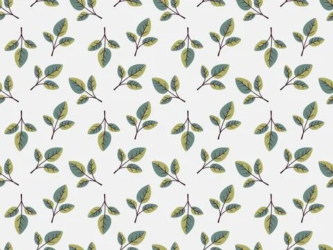 Seamless botanical pattern featuring delicate sprigs with green leaves on a.. Illustrazione stock
