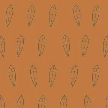 Seamless botanical pattern featuring delicate outlined leaves arranged in Stock Illustration