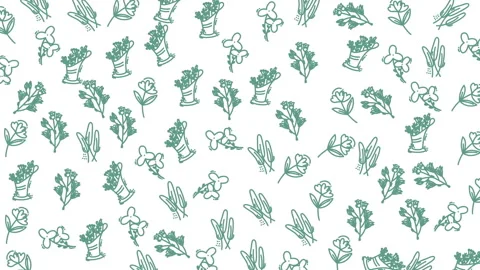 Seamless botanical pattern featuring detailed green leaves and floral element Stock Footage 321640119