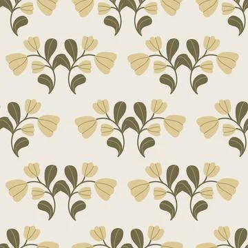 Seamless botanical pattern featuring stylized floral branches and leaves on.. Illustrazione stock