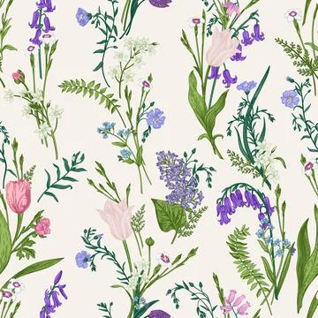 Seamless botanical pattern.  Floral background. Illustrazione stock
