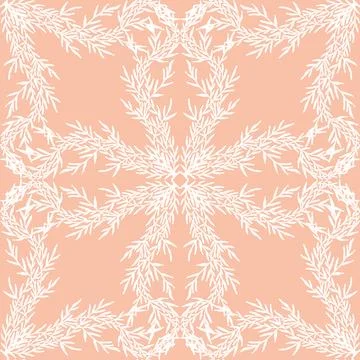 Seamless botanical pattern with graceful branches and hand-drawn organic text Stock Illustration