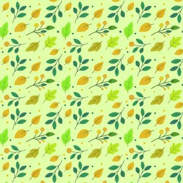 Seamless Botanical Pattern with Green and Yellow Leaves in Flat Style 스톡 일러스트