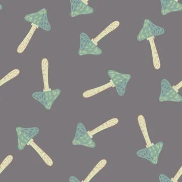 Seamless botanical pattern with green colored mushroom shapes. Pale purple ba Illustrazione stock