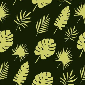 Seamless botanical pattern with green tropical leaves. Vector illustration Stock Illustration